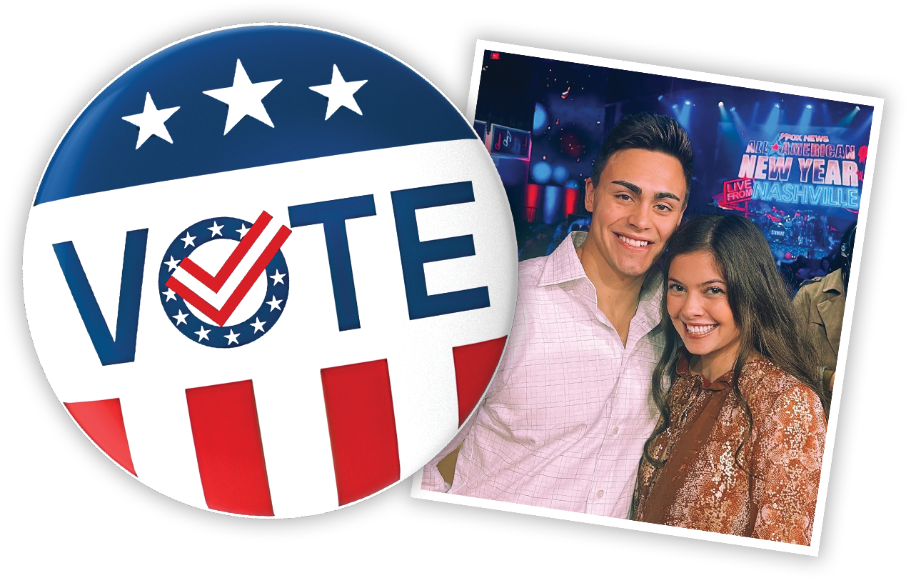 Michael Alfonso and his wife, Evita Duffy-Alfonso, smiling at a Fox News New Year’s celebration in Nashville
